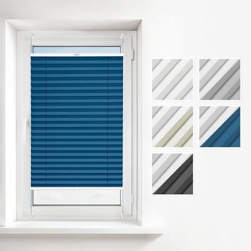 Estika Thermoplissee ohne Bohren – 80 x 120 cm – Dunkles Türkis - Verdunkelnd und Thermo – Klemmfix Plissee für Fenster mit Montagezubehör