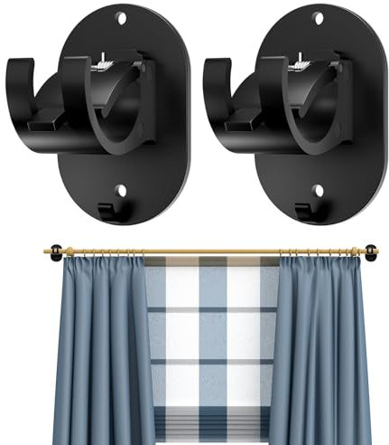 Yuqilin 4 Pezzi Ganci per Tende Senza Bucare,Staffa Asta Tenda Supporto Bastone Tenda Autoadesivo Ganci Adesivi Tende Senza Bucare Staffa Autoadesiva Asta Tende,per Soggiorno Bagno Camera Letto（Nero）