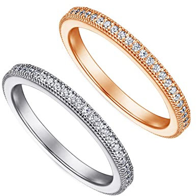 ANAZOZ Fedine Argento 925 Donna,Anello di Fidanzamento Oro Rosa Rotondo Fino 1.2MM Zirconia Cubica Bianca Circonferenza 54 (17.2)