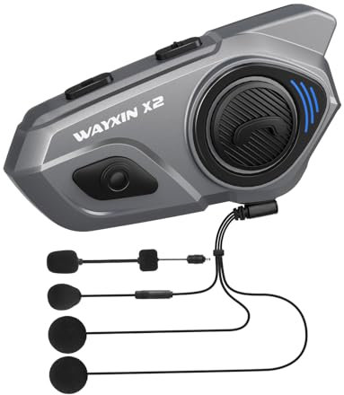 WAYXIN X2 Motorrad Intercom, Integriertem Intercom System, Motorrad Bluetooth Headset für bis zu 4 Motorräder, mit HiFi/Musik Teilen/FM Radio/AI Sprachassistent /IP67 Wasserdicht