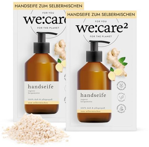 we:care² 2x Seife Pulver (Granulat) zum Anrühren Ingwer/Bergamotte - 29g ergibt 250ml nachhaltige & vegane Nachfüllseife ohne Silikone, Parabene & Mikroplastik - Handseife Seifenpulver
