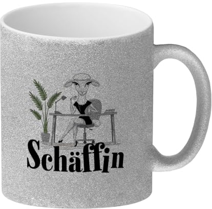 Schäffin Glitzer-Kaffeebecher für die Chefin im Büro lustige Tasse für Bürospaß und Schafliebhaber