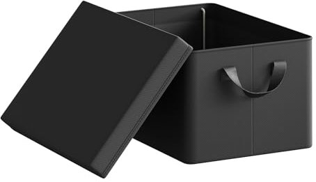 WOLTU Storage Boxes, Set of 1 Closet Storage Box, Storage Basket with Removable Lid, Organizer with Folding Handles, Fabric, Black, 38 x 27 x 20 cm