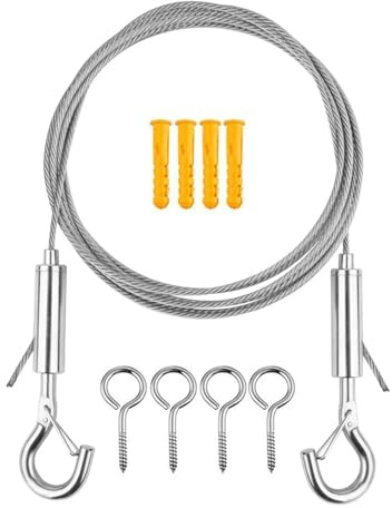 ZHITENG 5 M Drahtseil Stahlseil Mit Ösen Und Haken, Stahlseil Mit Ösen Edelstahl, Seilspanngarnitur Wiederverwendbar, Drahtspanner für Outdoor Camping Spalier Garten Wäscheleine Vorhang, Festival