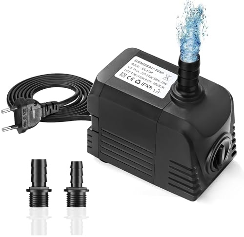 SHUNSRSW Wasserpumpe Tauchpumpe, 2000L/H Aquariumpump für Teich Brunnen Aquarium Garten, Submersible Pumpe 2 Düse 13mm-16mm, Kabel1.9m(25W)
