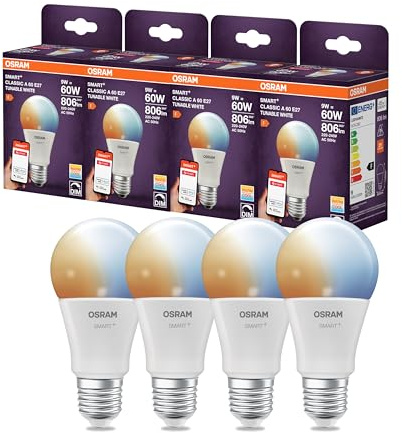 Osram SMART LED A60 Kolbenform E27 9W ZigBee Tunable White | SMART+ ZIGBEE Tunable White Classic, LED Lamps, Weiß, 60 mm dia, 20000 h, 4-Pack
