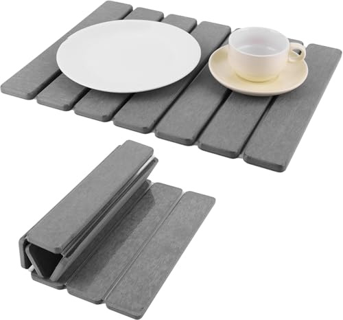 Foldable Stone Dish Drainer Mat,Non-Slip Reusable Diatomite Drying Mat,Fast Absorbent Drying Mat,Roll Up Stone Dish Drying Mat,Sink Tray Mat for Kitchen Counter,Sink,Dishes,Pots,Plants(Grey,40x30cm)