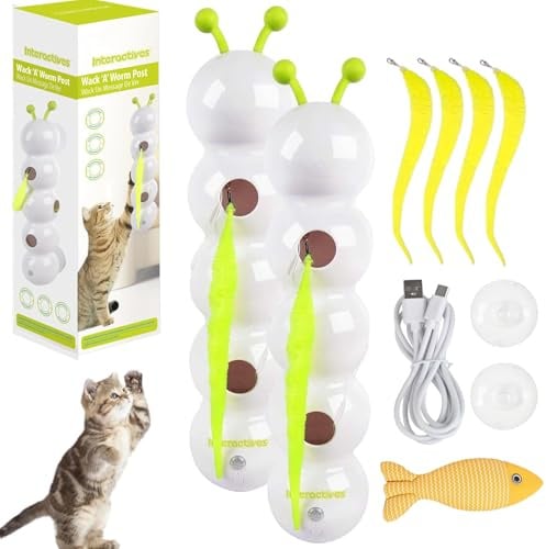 Smart Sensor Cat Toy Caterpillar, Automatic Fluffy Tail Teaser with Motion Sensor, Interactive Cat Feather Toy USB Rechargeable, Suction Cup for Stable Play, Perfect for Indoor Cats (2pcs)