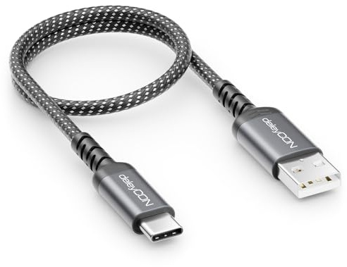 deleyCON 0,30m Cavo USB-A a USB-C Corto Cavo di Ricarica e Dati per iPhone 17 15 16 Pro Max Air Galaxy A16 A56 S25 S24 S23 Pixel iPad Pro Air Tablet AirPods Notebook Switch PS5 | 30 cm, per iPhone 17/15/16 Pro Max Air, Galaxy A16/A56/S26/S25/S24/S23, Pixel, iPad, AirPods, PS5