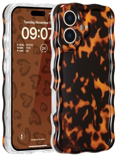 ZCDAYE for iPhone 16 Case Wavy Edge Phone Case Amber Leopard Print | Cute Pretty Aethetic Pattern Printed Women Girly Cases, Full Camera Protection, Comfy Soft Phone Cover for iPhone 16