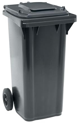 Mülltonne mit Deckel, 120l, Mülleimer schwarz, Mülltonne groß mit Rollen, für draußen, Mülleimer Outdoor wetterfest, aus Kunststoff