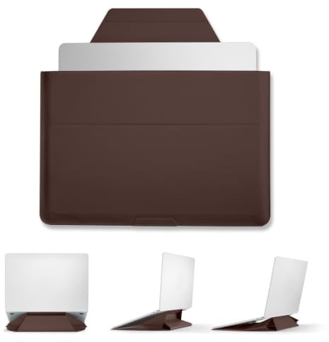 MOFT Laptoptasche Hülle & Laptop Ständer für 13-14 Zoll Laptop, Vegan Leder Laptoptasche mit Erweiterbarem Stauraum, 2 Verstellbare Winkel, Kompatibel mit MacBook Air/Pro 13-14 Zoll, Brownie