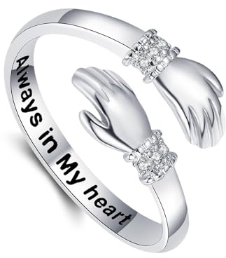 Zecimi Umarmungsringe, Verstellbar Offen Silber Ring für Damen Herren | Hände Umarmend Freundschaftsringe mit Ich Liebe Dich für Immer Gravur, Verlobungsring , Geschenke für Frauen mit Grußkarte
