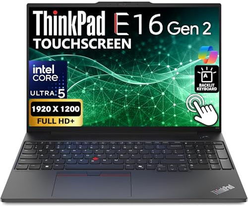 Lenovo ThinkPad E16 Gen 2 Touchscreen 16 FHD+ Display, Intel Ultra 5 125U, 16GB DDR5 RAM, 512GB SSD PCIe, FP, Backlit Keyboard, WiFi 6E + BT, RJ-45, HD Webcam, Win 11 Pro, AI Business Laptop - Black