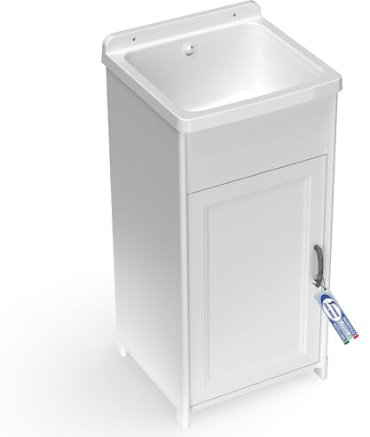 Sicignano Mobile Lavatoio in Resina Termoplastica PP/PVC 40x40x85 cm con Vasca E Anta Singola, Kit Montaggio Incluso, per Interno ed Esterno