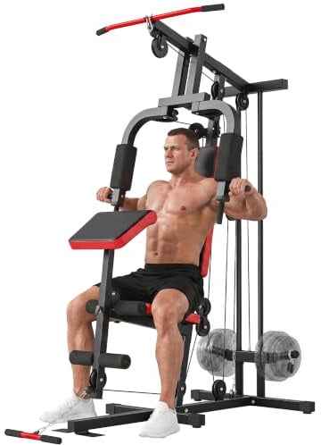 SPORTNOW Kraftstation mit Latzug Butterflystange bis 120kg Schwarz+Rot