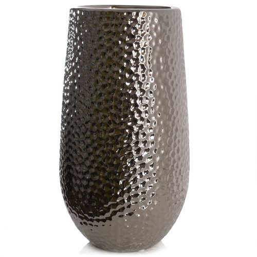 Kaheku Vase CORO, Keramik, Silber glasiert (H38 cm)