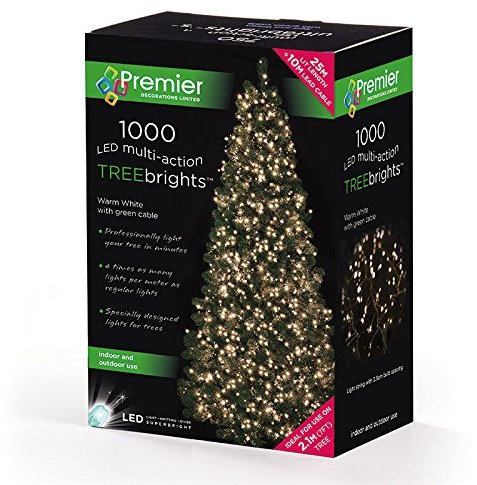 Premier Decorations Super Sparkle 1000 Warm White LED Christmas Tree Lights - Indoor/Outdoor (7ft)