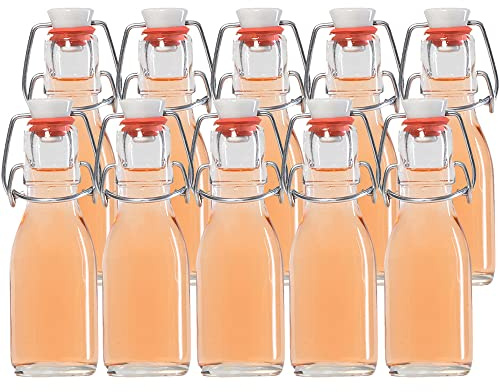 Vitrea 10er Set Bügelflaschen Bügelflasche Glasflaschen 100ml Etiketten mit Bügelverschluss zum Selbstbefüllen Glas Bügelflachen