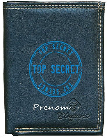 Pochette Etui Petit Portefeuille Homme, Porte Monnaie, Cartes, papiers Top Secret personnalisé avec prenom ou surnom