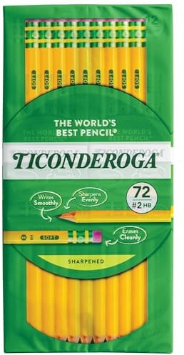 Ticonderoga Wood-Cased Pencils, Pre-Sharpened, 2 HB Soft, Yellow, 72 Count