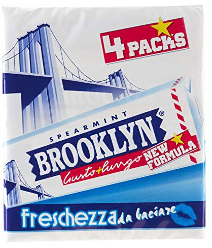 Brooklyn Spearmint, Chewing Gum in Lastrine, Gusto Spearmint, Senza Glutine, Confezione da 4 Stick, Gomma da Masticare con Gusto Lungo e Freshezza da Baciare
