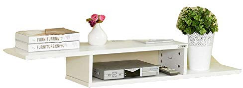 Xyanzi Wall-mounted Shelf Wooden Floating Clip Hanging Shelf Bracket Suitable for TV Box Router White/black Functional storage shelf (color : White)