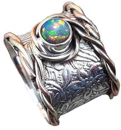 Äthiopischer Opal Ring, Designer Ring, 925 Sterling Silber Damenring, Statement Ring Daumenring Muttertagsgeschenk (äthiopischer Opal, Größe 7)