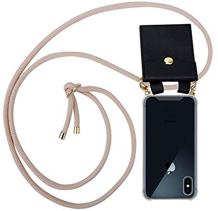 Cadorabo Funda con Cuerda para Apple iPhone X/XS en Oro Rosa Perlado – Cubierta Protección Collar para Colgar di TPU Silicona Transparente con Anillos OROS, Cordon y Estuche Removible
