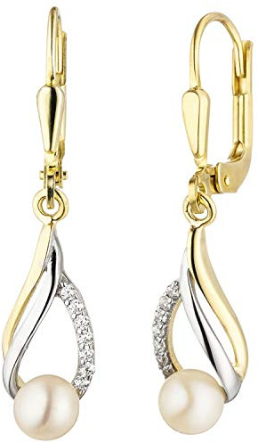 Jobo Damen-Ohrringe hängend aus 8k (333) Gold Bicolor mit Perlen und Zirkonia