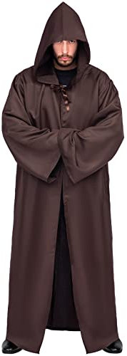 Myir JUN Umhang mit Kapuze, Kostüm Herren Robe mit Kapuze Halloween Cape Gewand Karneval Fasching Männer Erwachsene Cosplay Party Outfit (Braun, L)