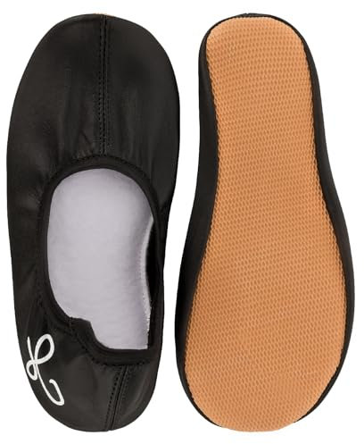 Siegertreppchen Turnschläppchen Leder (Größe 30) Schwarz, Gymnastikschuhe für Kinder & Erwachsene - Ballettschuhe atmungsaktiv & rutschfest