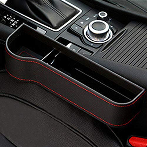 Sancosco Car Seat Gap Storage Box Cup Holder Multifunctional Car Seat Gap Filler Premium PU Leather Car Console Side Pockets (1pcs, Black, Left)