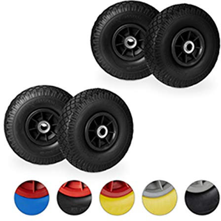 Relaxdays 4X Ruote per Carriola, in Gomma Antipanne, 3.00-4, ASSE 20mm, Max.80 kg, 260 x 85 mm, Nero