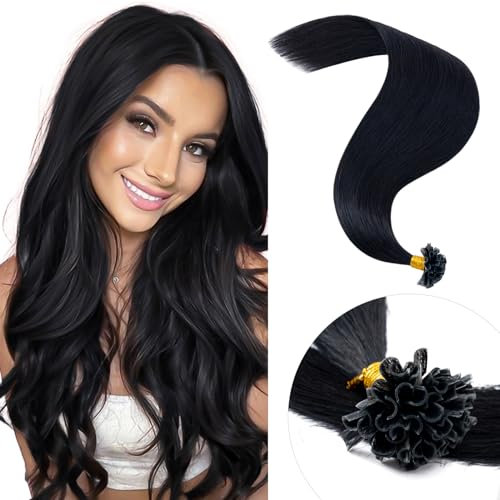 Elailite Pre Bonded Hair Extensions 1g - 100% Real Remy Human Hair Straight Keratin Extension U Tip Nail Tip - 50 Strands 50g (#1 Jet Black, 24 Inch)
