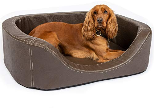 CopcoPet Hundebett Stella Orthopädisch XL 100 x 80 x 10 cm Antik Braun – Kunstleder, rutschfest & pflegeleicht – Für mittelgroße Hunde, perfekt als Liegeplatz im Wohnzimmer oder Schlafbereich