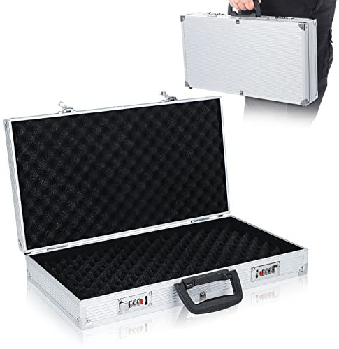 Trintion Flight Case with Password Lockable Storage Tool Box Portable Aluminium Box with Protective Cubed Foam Universal Aluminium Case Large (470 x 254 x 84mm)