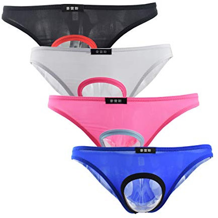 Uneihoiz Slip Bikini pour Homme - Culotte pour Homme - sous-vêtements orientaux - Entrejambe Ouvert, Lot de 4 Boxers Noir/Blanc/Rose/Bleu, S