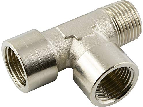 Fittingteile - T-Stück Innen-Innen-Außengewinde Druckluft Wasser Sanitär Fittinge (Werkstoff: Messing vernickelt - Gewindegröße: R 1/4)