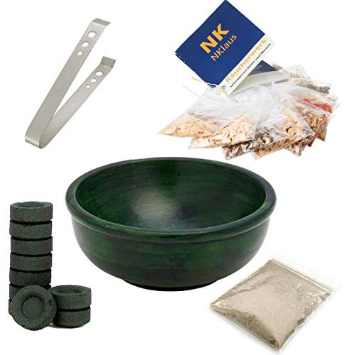 NKlaus Magischer Räucherwerk Set mit Speckstein Räucherschale 11cm grün + viele Zubehör 40617