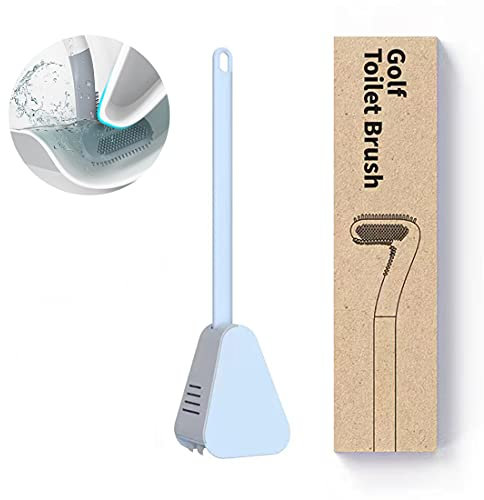 Simoda Long-handled Toilet Brush,Golf Silicone Toilet Brush with with No-Slip Long Plastic Handle and Flexible Bristles Toilet Brush Quick Drying Holder (Blue)