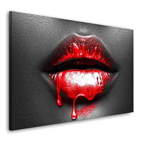 Kunstgestalten24 Leinwandbild Erotic Red Lips Wandbild Kunstdruck Wanddekoration XXL