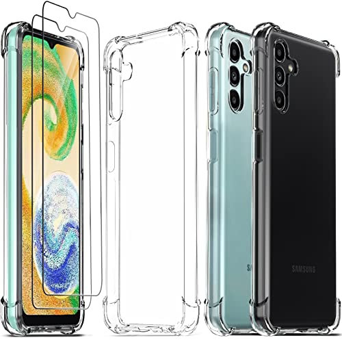 Ferilinso Handyhülle für Samsung Galaxy A04S/ A13 5G Hülle, Drop Protection Silikon Zubehör Transparent Case, Mit 2 Stück 9H Schutzfolie, Stoßfeste Kratzfeste Schutzhülle