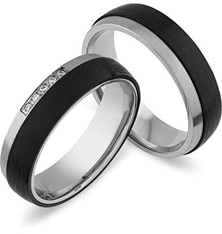 Paar Eheringe Partnerringe Verlobungsringe Edelstahl mit Zirkonia + Gravur Antragsringe für sie und ihn Trauringe Freundschaftsringe Hochzeitsringe | SH214