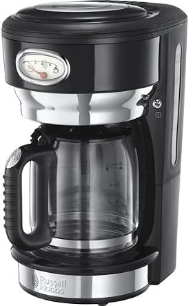 Russell Hobbs 23377014002 Stainless Steel Retro Glass Filter Coffee Machine, 350mm x 267mm x 210mm, Black