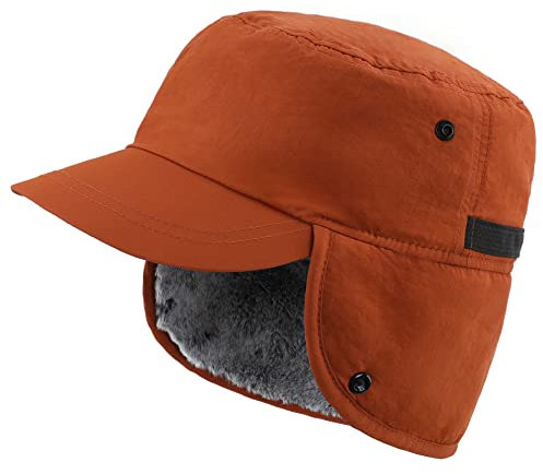 Connectyle Herren Wintermütze mit Krempe, warme Ohrenklappen, Kunstfell, Baseballkappe, Braun, Einheitsgröße