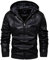 Cappotto Uomo Invernale Parka Antivento Zip in Pile Cappotto Impermeabile Vintage con Cappuccio Moto Giubbino Giacca Invernale Elegante Fodera Caldo Bomber Giubbotto Pelle