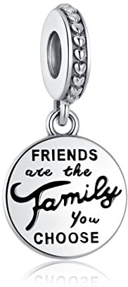 Alstiva Friends Are Family Charm-Anhänger 925 Sterling Silber 5A Zirkonia Charm Anhänger für Armband Charm Bead Pendant für Europäische Armbänder Halsketten Schmuck Geschenk für Damen Frauen