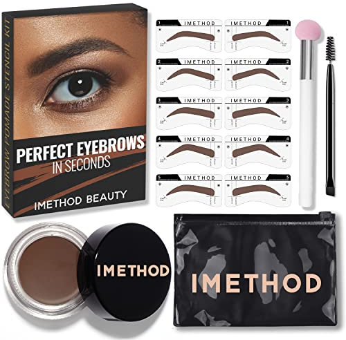 iMethod Augenbrauenstempel und Augenbrauenschablonen Set – Augenbrauenstempel-Set, Augenbrauenschablone und Stempel-Kit, Brow Trio Augenbrauen-Kit, Perfekte buschige Augenbrauen, Schwarz