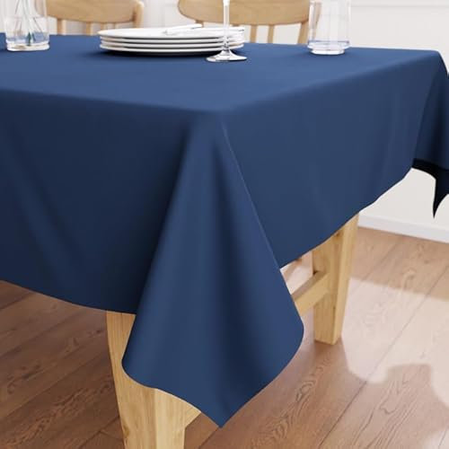 Encasa XO Baumwoll-Canvas-Tischdecke | Kobalt Einfarbig | Rechteckige Größe 140x230 cm | Esstischdecke zur Dekoration – maschinenwaschbar